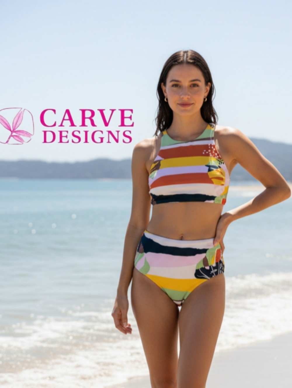Reversible Bikini Set- Sanitas Top And Erin High Waisted Bottom  - Tidal Terra
